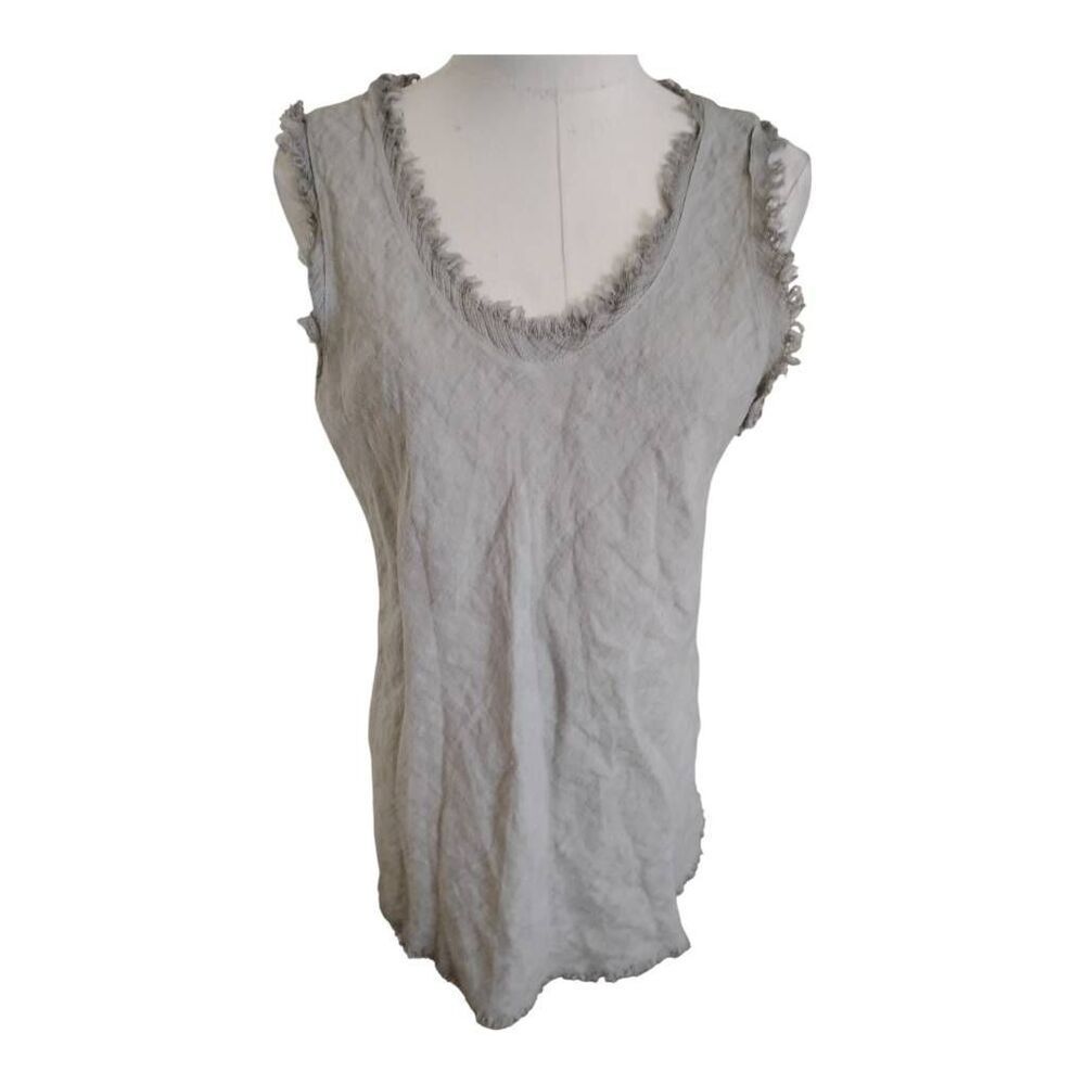 Gigi Moda Gray Linen Blend Raw‎ Hem Blouse Size Medium-SALE